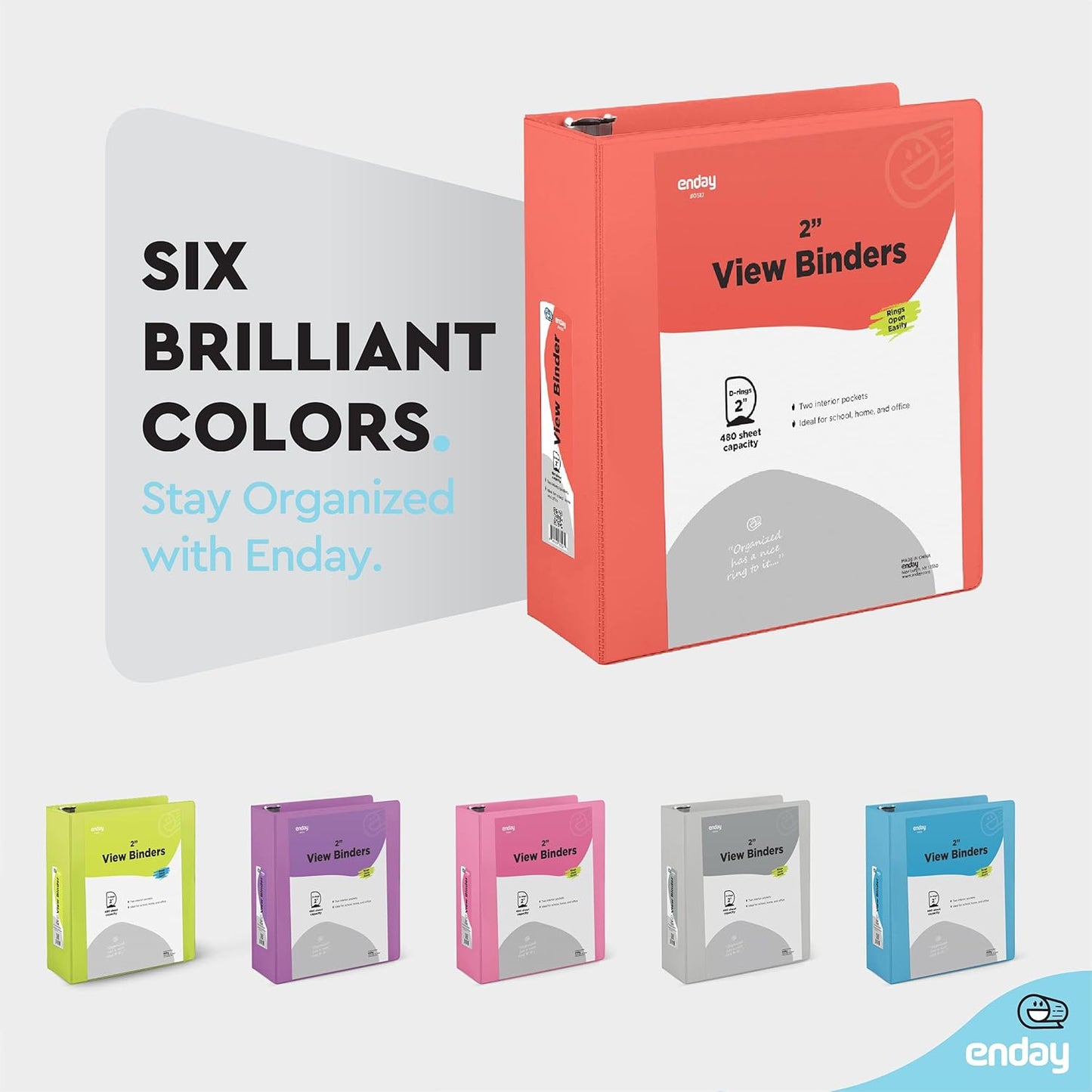 3 Inch Binder 3 Ring Binders Green, Slant D-Ring 3” Clear View Cover with 2 Inside Pockets, Heavy Duty Colored School Supplies Office and Home Binders – By Enday