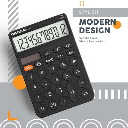 CATIGA 12 Digit Desktop Calculator Basic Desk Calculator with Large LCD Display, Big Buttons, 4 Function, Solar and Battery Dual Power, for Office, School, Home, SD-1292 Green