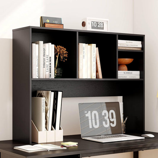 Tangkula Desktop Bookshelf, Countertop Storage Hutch with 5 Shelves for Computer Desk, Desk 3-Tier Display Rack, Multipurpose Wood Desktop Hutch Storage Organizer for Dorm Office Home