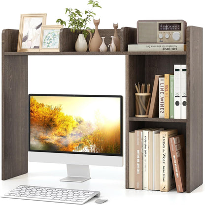 Tangkula Desktop Bookshelf, Countertop Storage Hutch with 5 Shelves for Computer Desk, Desk 3-Tier Display Rack, Multipurpose Wood Desktop Hutch Storage Organizer for Dorm Office Home
