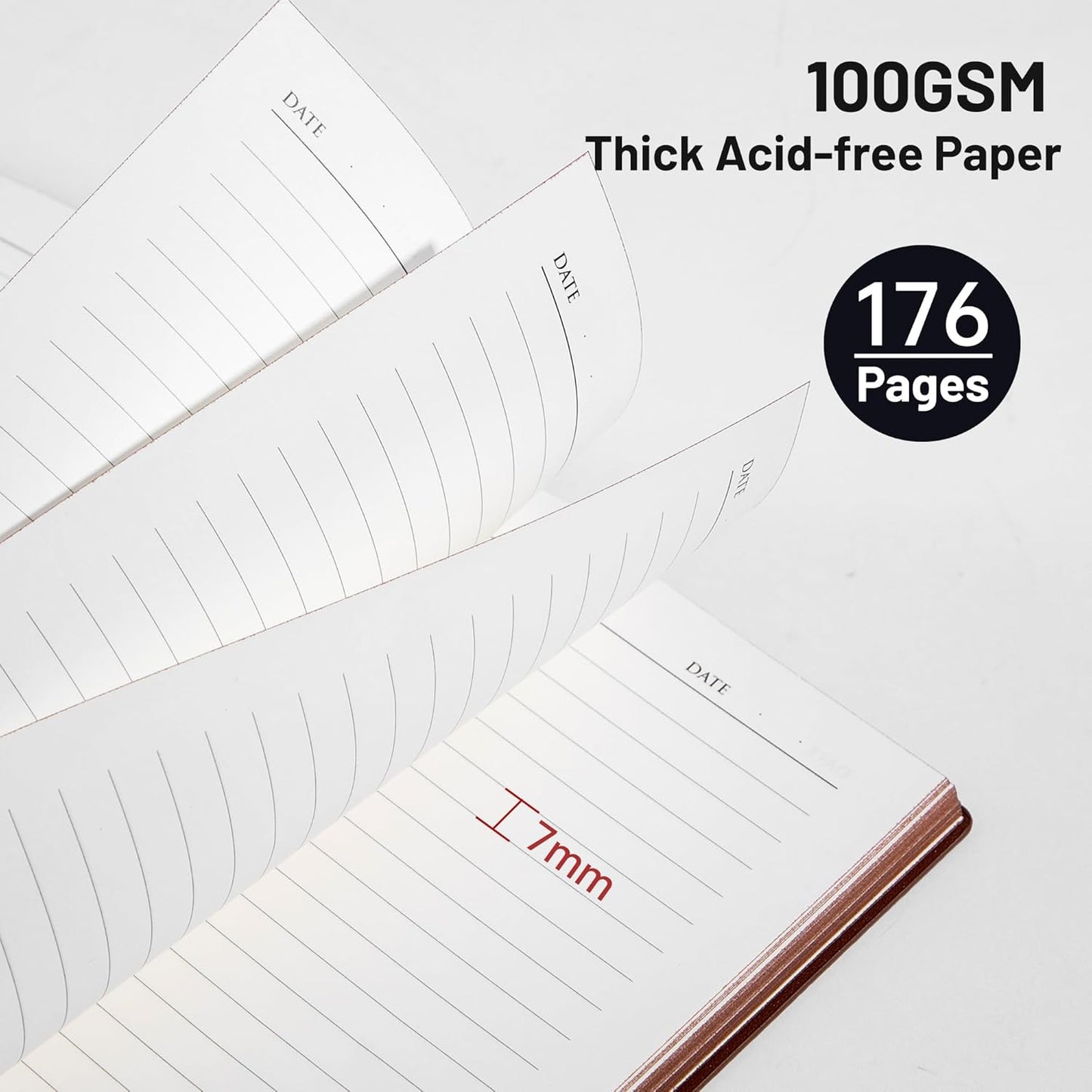CAGIE Lined Journal Notebook for Men & Women,176 Pages A5 Medium Size, Softcover Leather Journals for Writing, College Ruled Notebook for Work & School, 100 GSM Thick Paper (5.7'' x 8.3'') (Burgundy)