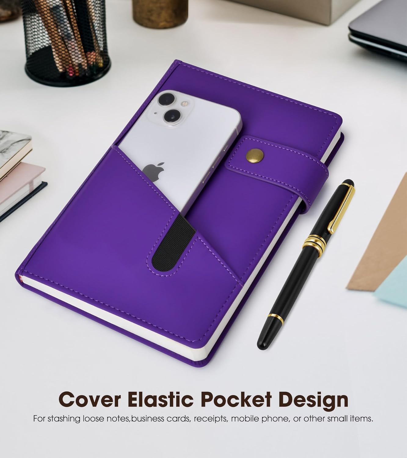 Lined Journal Notebook with Pen, A5 Personalized Hardcover Leather Journal for Men Women, 200 Pages 100 GSM Thick Paper College Ruled Notebooks for Work Travel School Writing Diary 5.9" X 8.4" Black