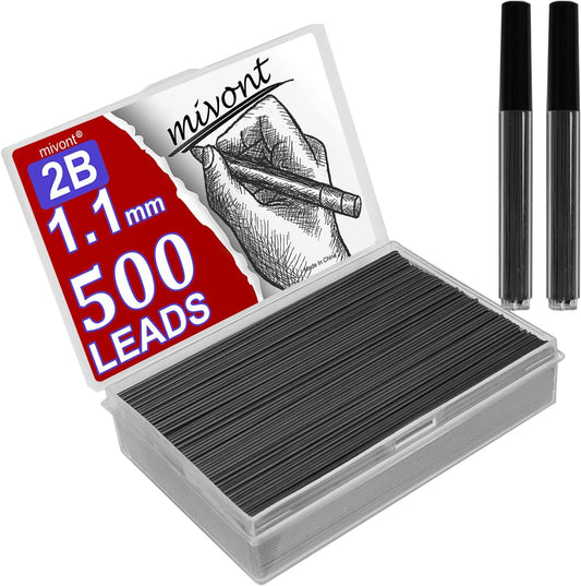 500 Pieces 1.1mm 2B Lead Refills Graphite Mechanical Pencil Lead Break-Resistant for Smooth Writing & Drawing, Compatible with 1.1mm Mechanical Pencils