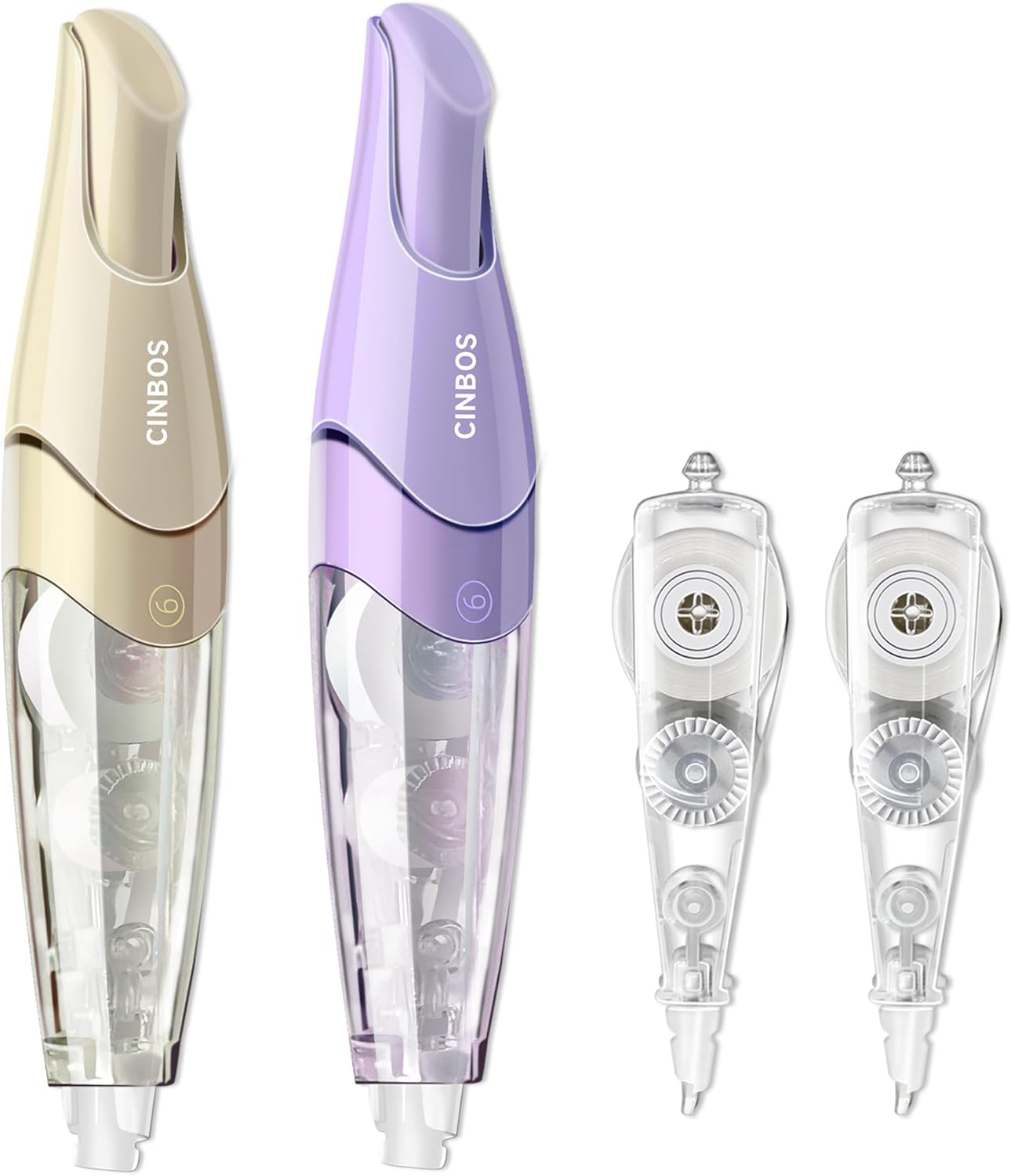 Refillable Retractable Correction Tape with 2 Extra Refills, White Smooth Pull Out Cute Correction Tape for Office Supplies, 4 PCS (CS-25)