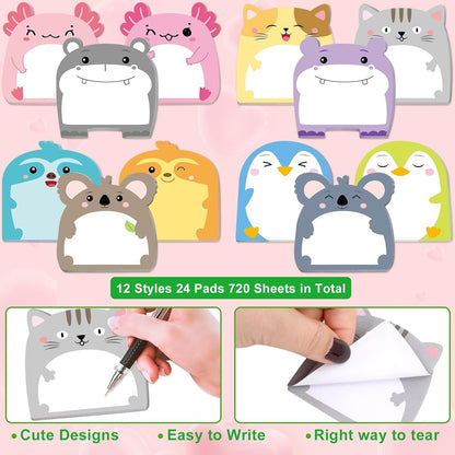 Fancy Land 24 Pads Cute Sticky Notes Animal Sticky Notes for Teachers Classrooms 720 Sheets Memo Pads Teacher Appreciation Nurse End of Year Graduation Gift Home Office School Supplies