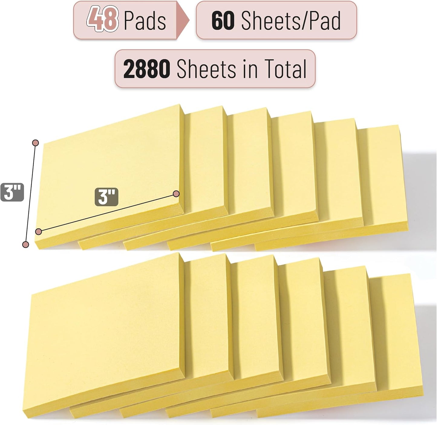Mr. Pen- Yellow Sticky Notes, 3”x3”, 48 Pads, 2880 Sheets, Bulk Sticky Notes, Self-Stick Note Pads, Perfect for Office, School, Home, Study & Organization