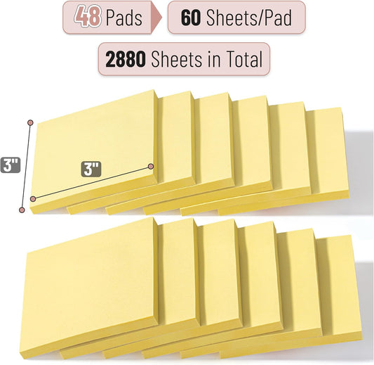 Mr. Pen- Yellow Sticky Notes, 3”x3”, 48 Pads, 2880 Sheets, Bulk Sticky Notes, Self-Stick Note Pads, Perfect for Office, School, Home, Study & Organization