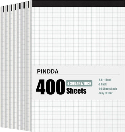 Graph Paper Notebook, 2 Pack, 8.5 x 11 Grid Paper, 4x4 Graph Ruled, 50 Sheets per Pad, Easy-Tear Perforations, 8.5 x 11 Cardboard Backing, for Math, Drafting, Drawing, Engineering