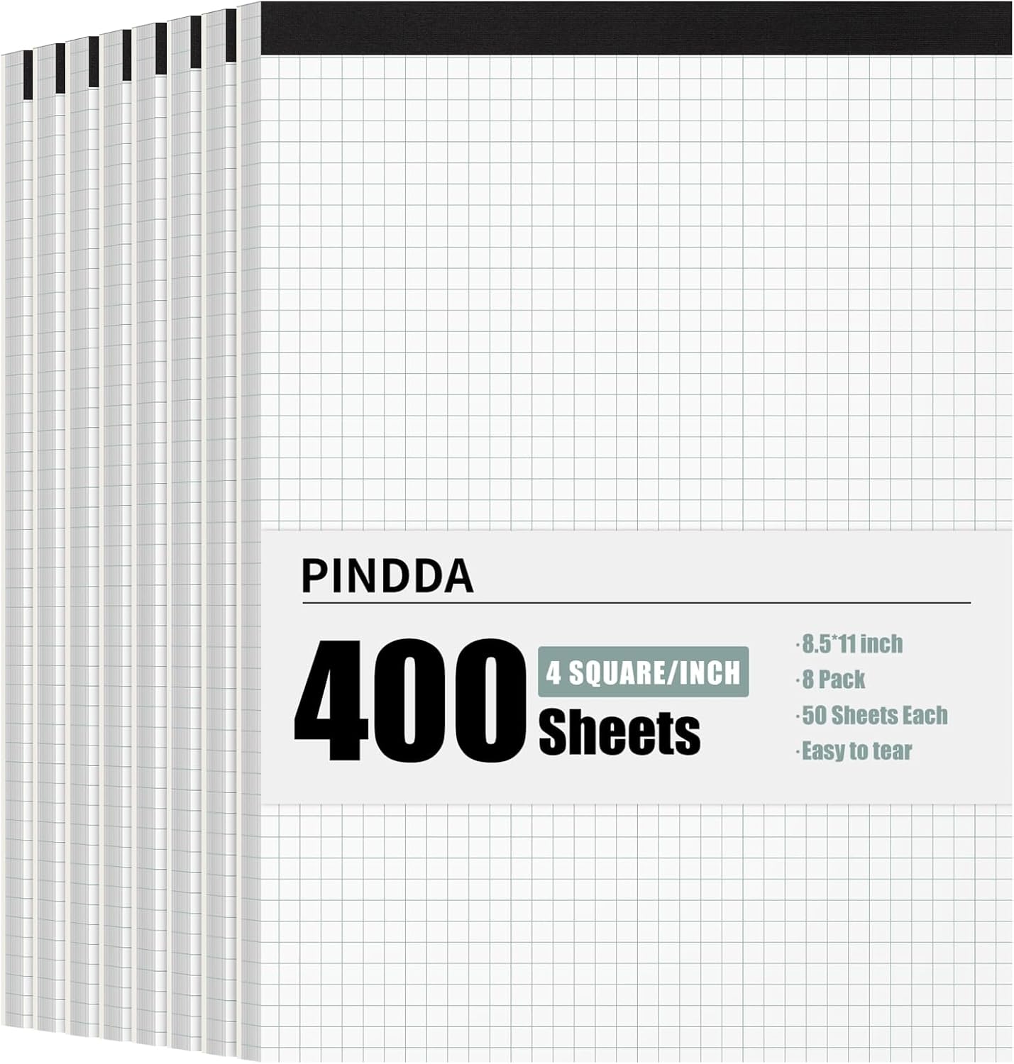 Graph Paper Notebook, 2 Pack, 8.5 x 11 Grid Paper, 4x4 Graph Ruled, 50 Sheets per Pad, Easy-Tear Perforations, 8.5 x 11 Cardboard Backing, for Math, Drafting, Drawing, Engineering