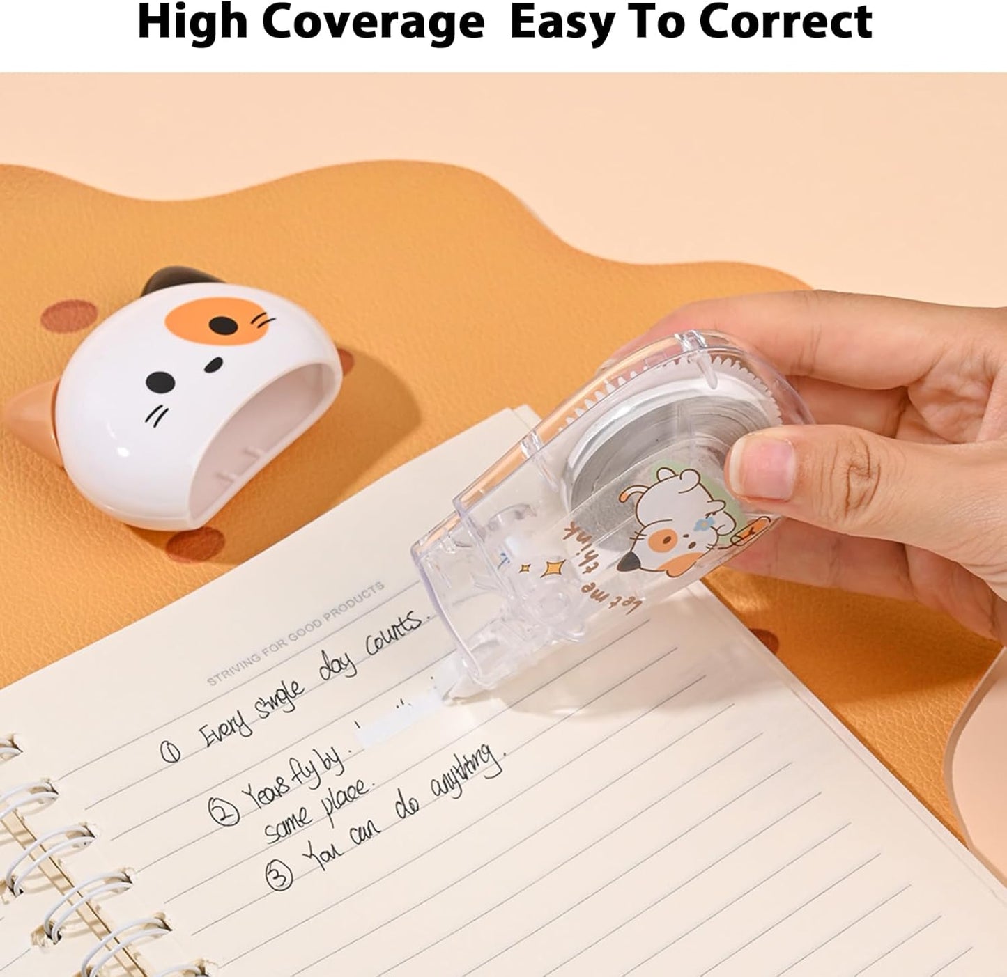 2Pcs Cute Cat White Correction Tape Kawaii Extra-Long Correction Tape – 98ft (30m) Each with Aesthetic Cute Cartoon Cat Applicator for Back To School Office Supplies