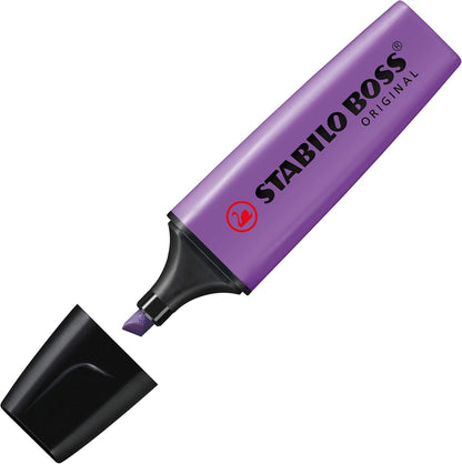 STABILO Highlighter BOSS ORIGINAL - ARTY - Pack of 10 - Cool Colors, Chisel Tip, Anti-Dry Out Technology