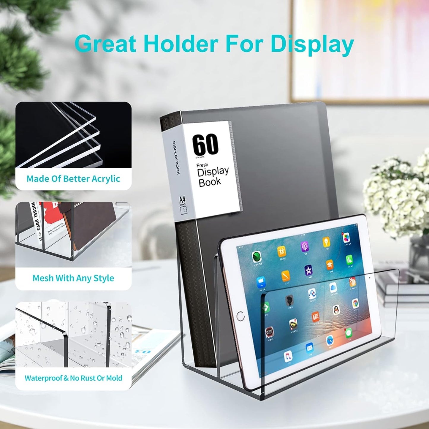 Boloyo Acrylic File Holder,1PC 2 Sections Rainbow File Organizer Mail Letter Sorter Desktop Folder Holder for Home Office School Envelope Bill Filling Paper Document