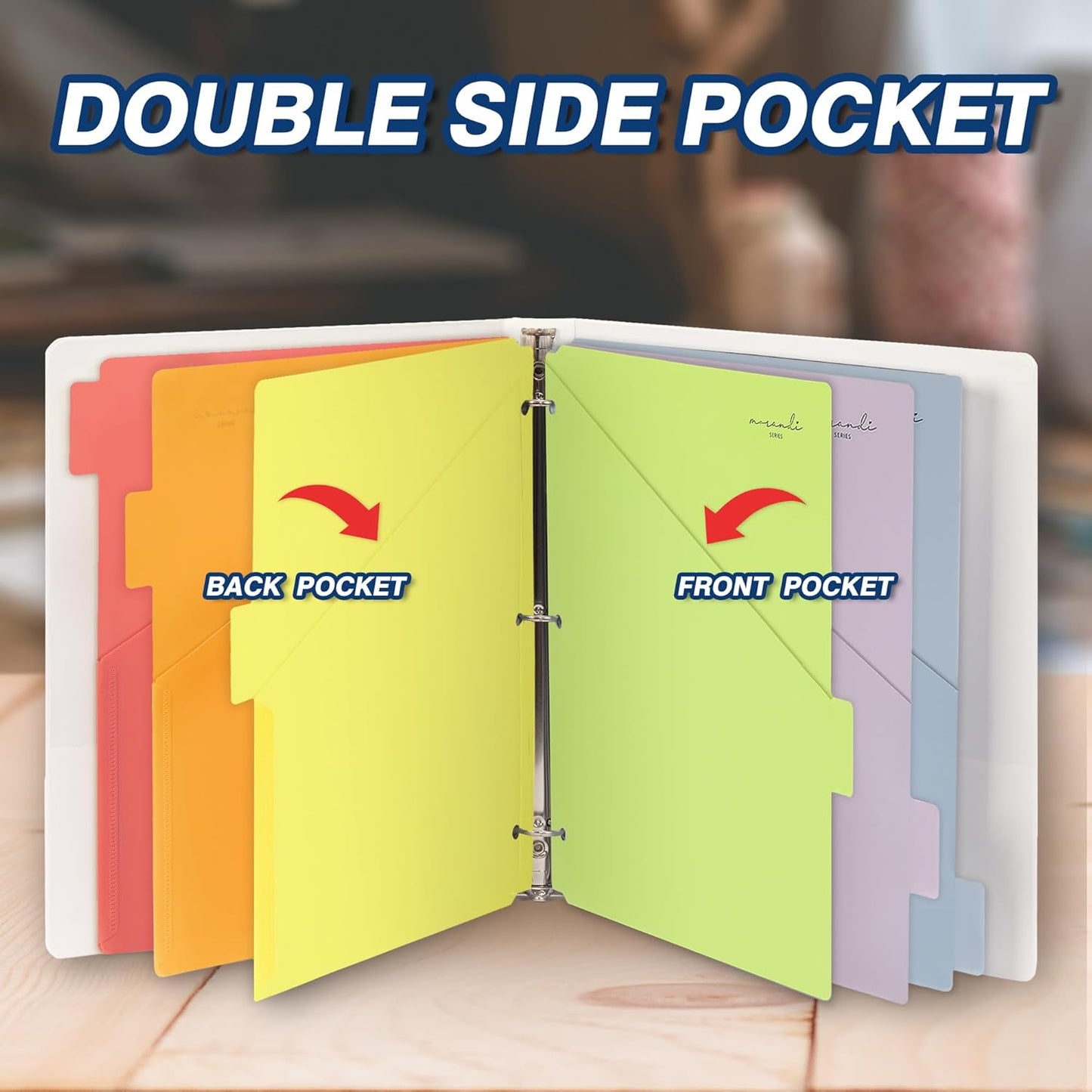 H4D 6-Tab Dividers for 3 Ring Binder, Plastic Dividers with Two Pockets, Letter Size, Pastel Colors, 1 Set