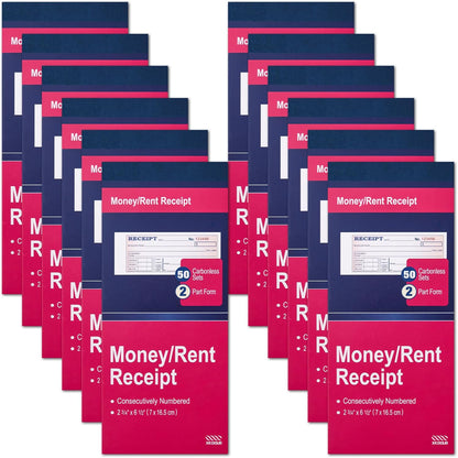 XKDOUS 2 Pack Money and Rent Receipt Book, 2-Part Carbonless, 2-3/4" x 6-1/2" Receipt Book for Small Business, 50 Sets per Book