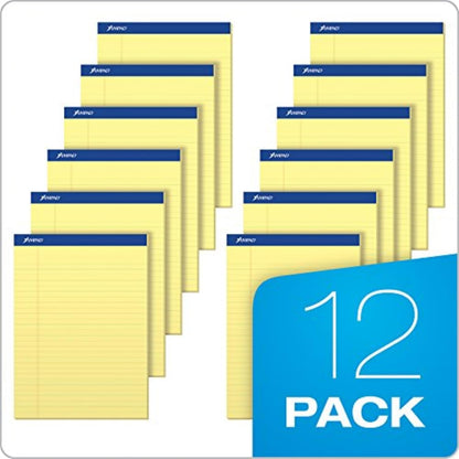Ampad Writing Pads, 8-1/2" x 11-3/4", Legal Rule, Canary Paper, 50 Sheets, 12 Pack (20-220)
