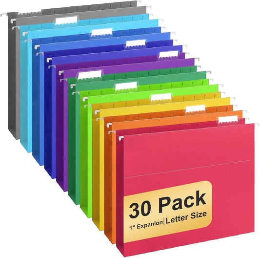Hanging File Folders, 50 Pack Letter Size Hanging File folders with 1/5-cut Tabs, Stay Organized for Your Home and Office Bulk File, Documents and Paper, 10 Colors