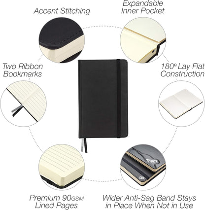 Samsill Large Hardcover Notebook, 240 Lined Notebook Pages, Black, 7.5 x 10 Inch