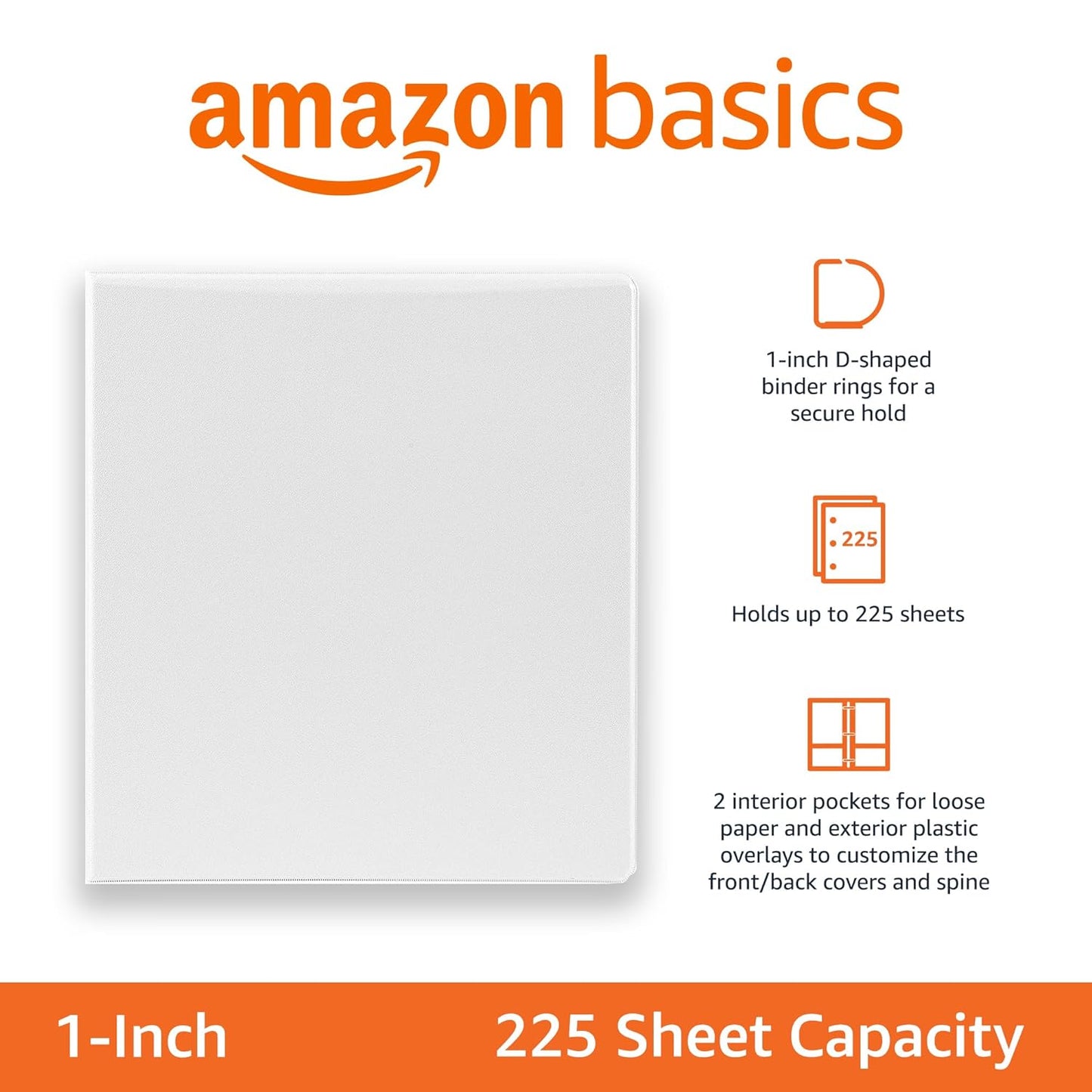 Amazon Basics 3 Ring Binders, 3 Inch D-Ring Organizer for School, Home Office, Paper Storage, White, 2 Pack