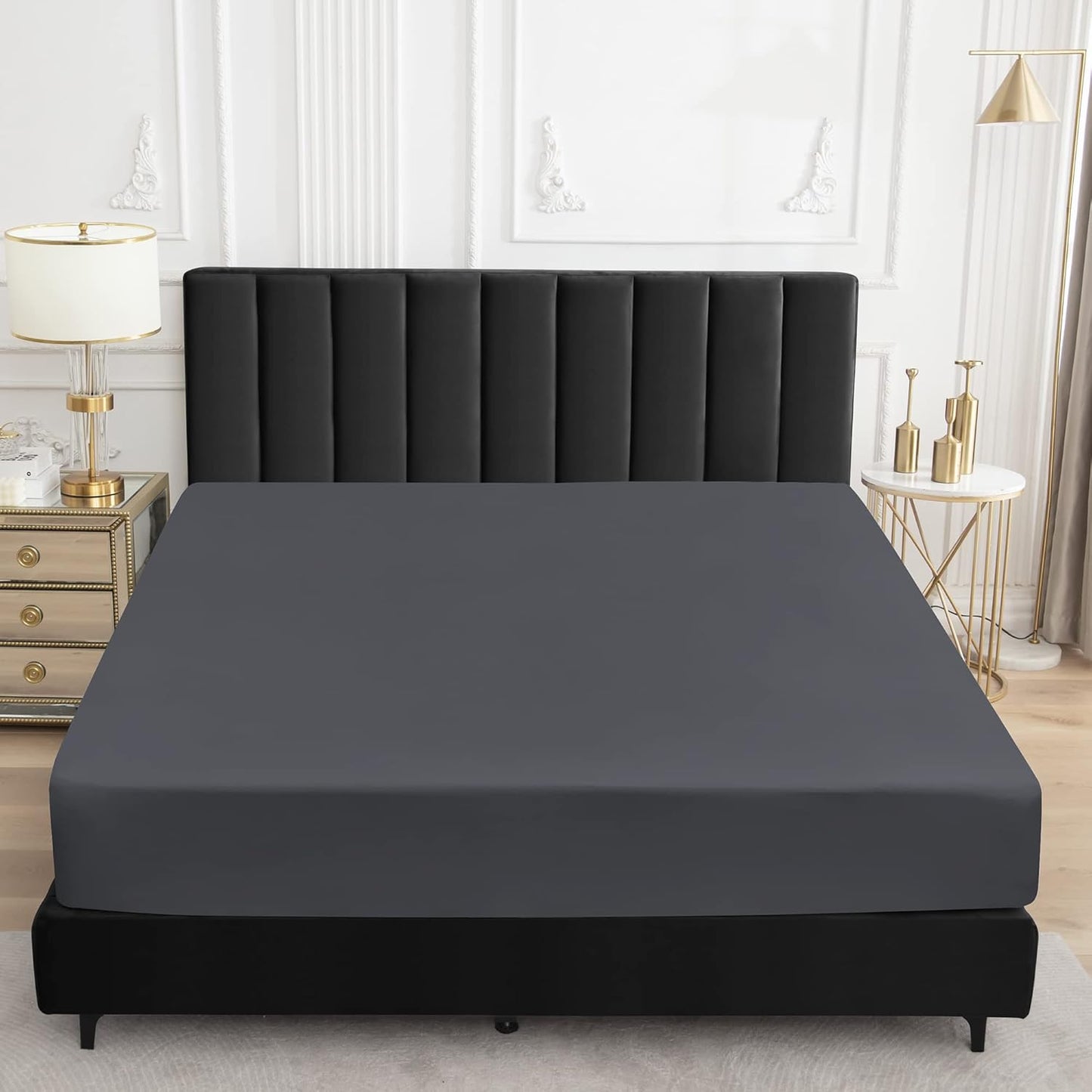 Sufdari Mattress Protector,Waterproof 18" Deep Pocket Mattress Cover Fitted Sheet Style with Elastic Rubber Band,Washable and Easy Care-Black,Queen