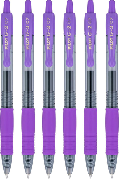 Pilot G2 Retractable Rollerball Gel Pens, Fine Point, 0.7mm, Purple Ink, 6 Count