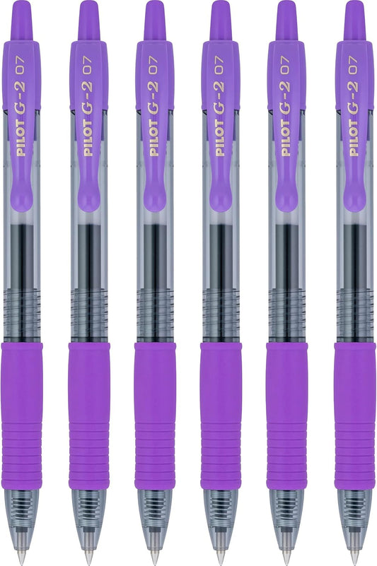 Pilot G2 Retractable Rollerball Gel Pens, Fine Point, 0.7mm, Purple Ink, 6 Count