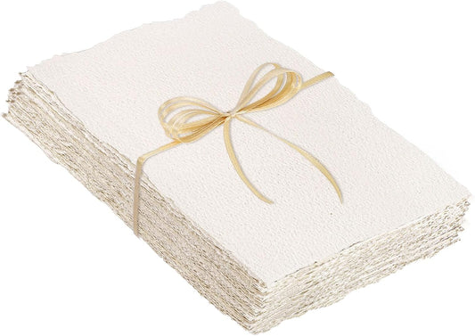 Prudiut 25 Sheets Cotton Watercolor Paper, 300 GSM Deckled Edge, 5 x 7 inch, Rough/Textured, White, for Watercolors, Wedding Invitations, Cards, Crafts