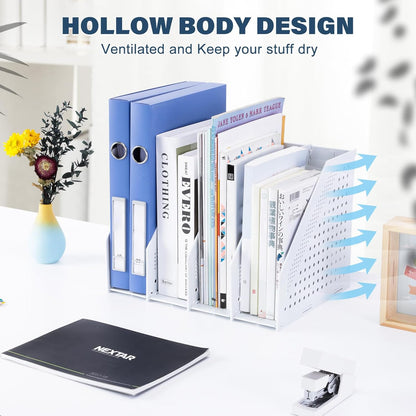 FRETONBA Collapsible Magazine File Holder with 2 Vertical Compartments Foldable Binder Holder for Desk Binder Storage Organizer Plastic Magazine Holders for Shelf, Light Gray