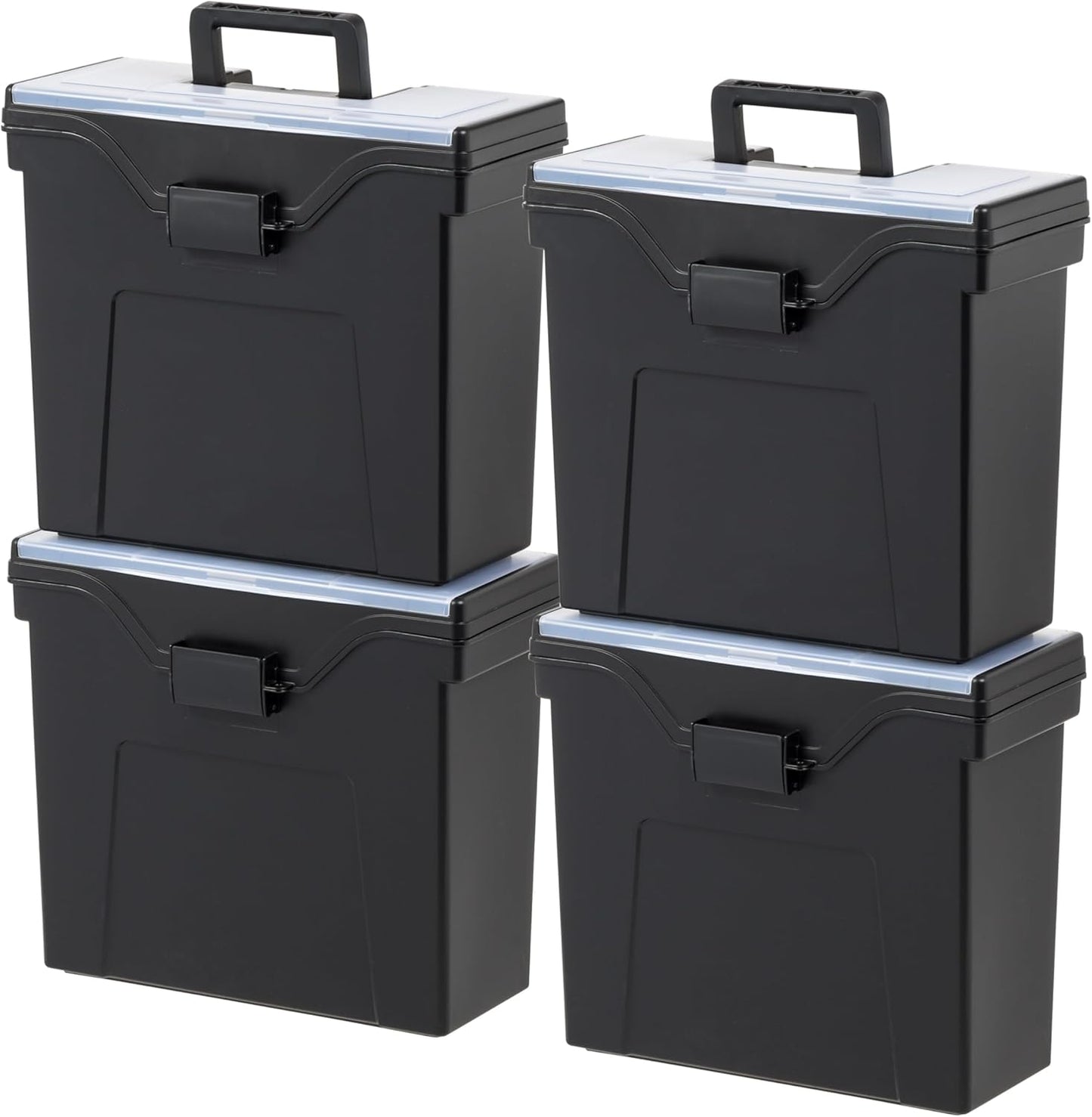 IRIS USA File Box with Lid File Organizer for Letter File w/Organizer-Lid, Plastic Mobile Filing Organizer, Water Resistant Document Box, Portable File Box with Handle, Secure Buckle, Lockable, Black