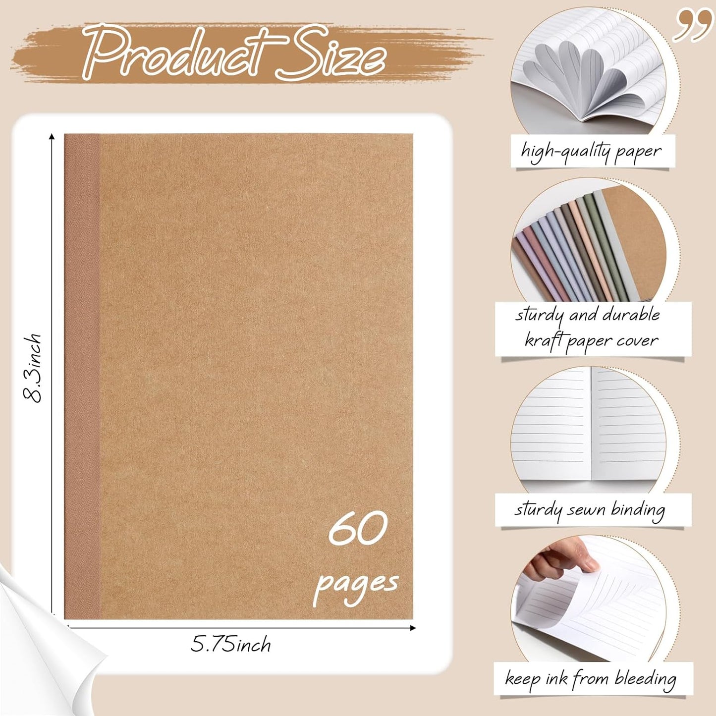 Harloon A5 Composition Notebook Journals 8 x 5.75 in College Ruled Kraft Notebooks with Rainbow Spines Small Lined Composition Book for Office Home(Bright Color,24 Pcs)