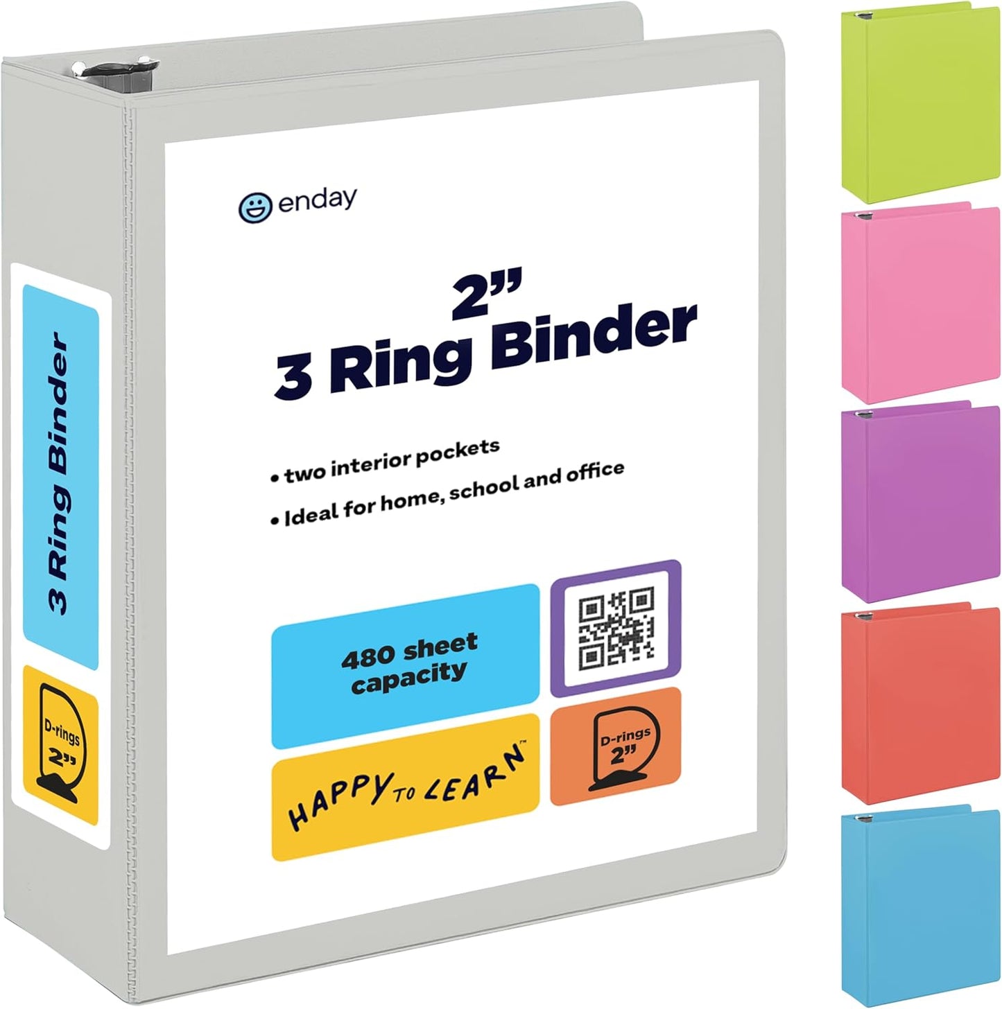 3 Inch Binder 3 Ring Binders Green, Slant D-Ring 3” Clear View Cover with 2 Inside Pockets, Heavy Duty Colored School Supplies Office and Home Binders – By Enday