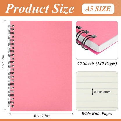 Leelosp 12 Pack Small Spiral Notebook Lined Spiral Journal College Ruled Notebook Wire Bound Kraft Cover, 120 Pages for Work (Multicolor,5.5 x 8.3 Inch)