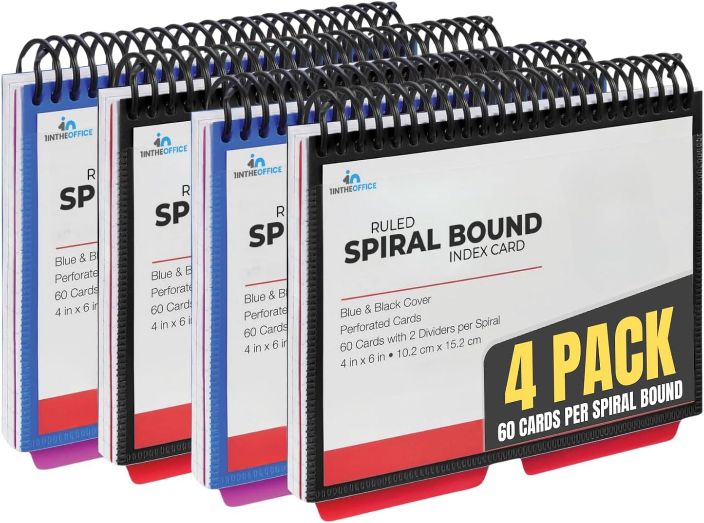 1InTheOffice Index Cards 4 x 6 Ruled, Spiral Bound, 120 White Cards/Spiral (2 PACK)