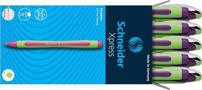 Schneider Xpress Premium Fineliner, 0.8 mm Porous Point, Light Green Barrel, Blue Ink, Box of 10 Pens (190003)
