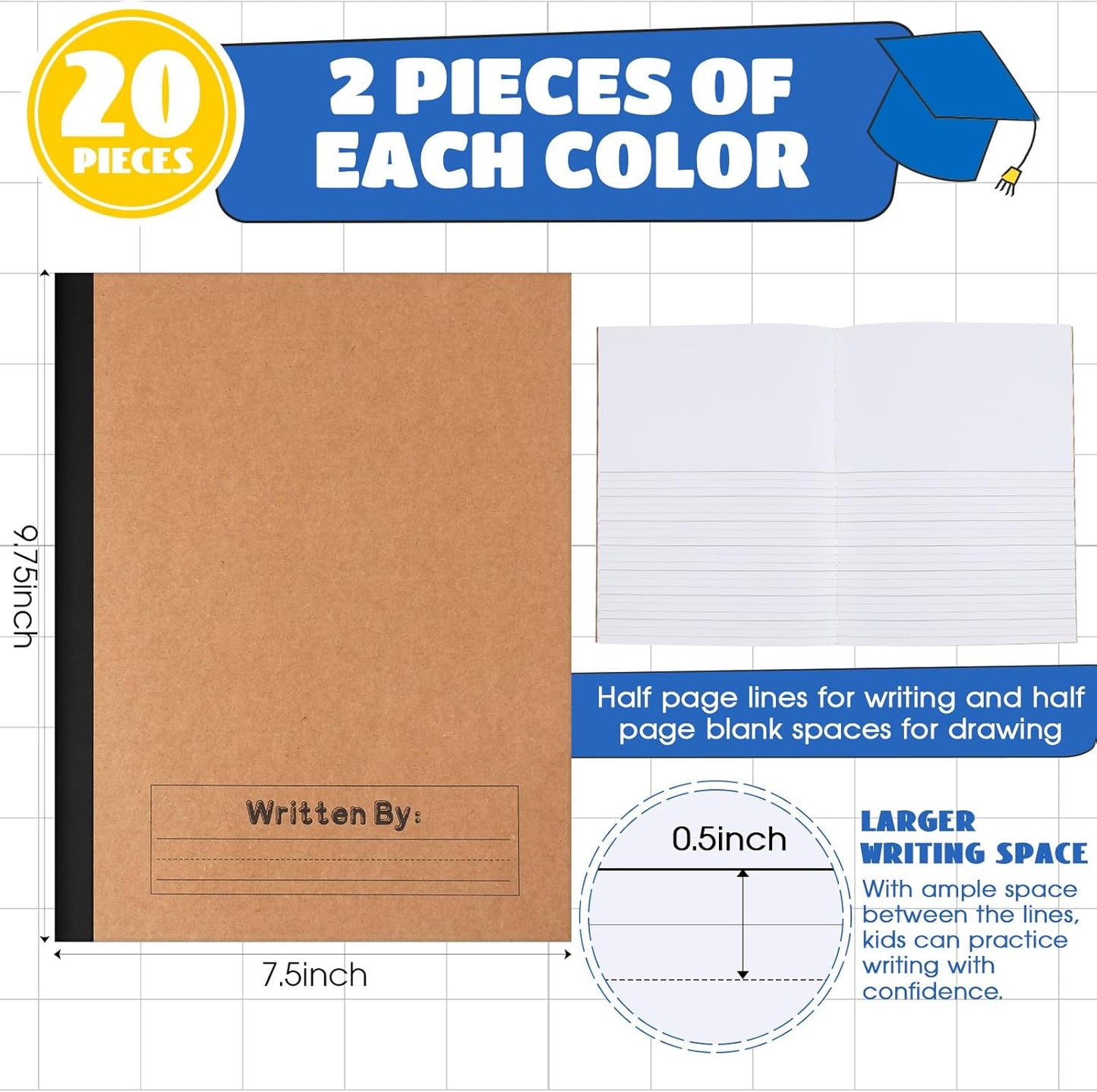 Henoyso 60 Pack Primary Composition Notebook, 9-3/4" x 7-1/2", Kids Primary Journal, K-2 Writing Notebook for Kids Student Draw Write Story Journal Half Blank Books(Macaron Color)