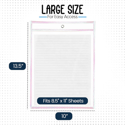 Essex Wares - 6 Pack, Assorted, Dry Erase Pocket Document Protectors, 10" Wide x 13.5" Tall- Dry Erase Clear Plastic Sleeves - Reusable & Easy Erase Plastic Invoice Holders, Water-Resistant & Durable