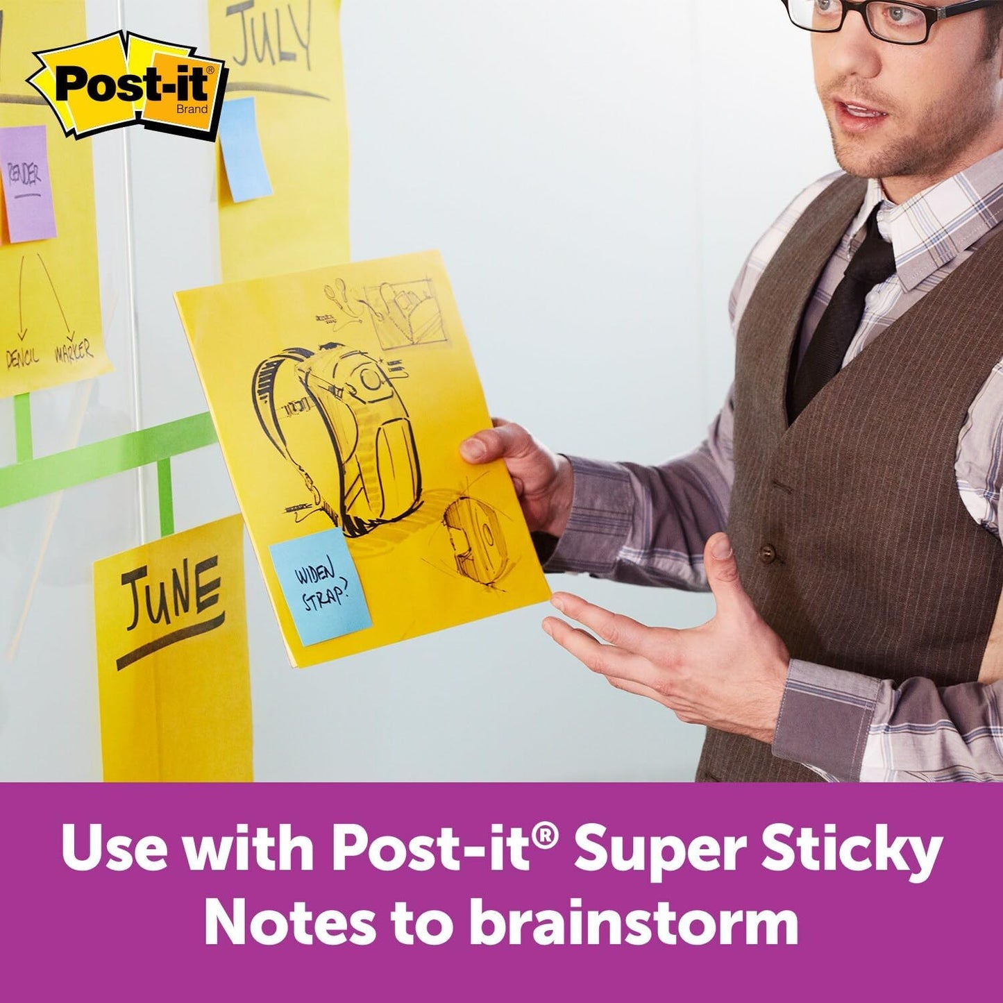 Post-it Super Sticky Big Notes, 11 in. x 11 in., Extra Large Sticky Notes Yellow, 1 Pad, 30 Sheets, Great for Vision Boards, Creative Projects, Study Spaces, Group Brainstorming, and More