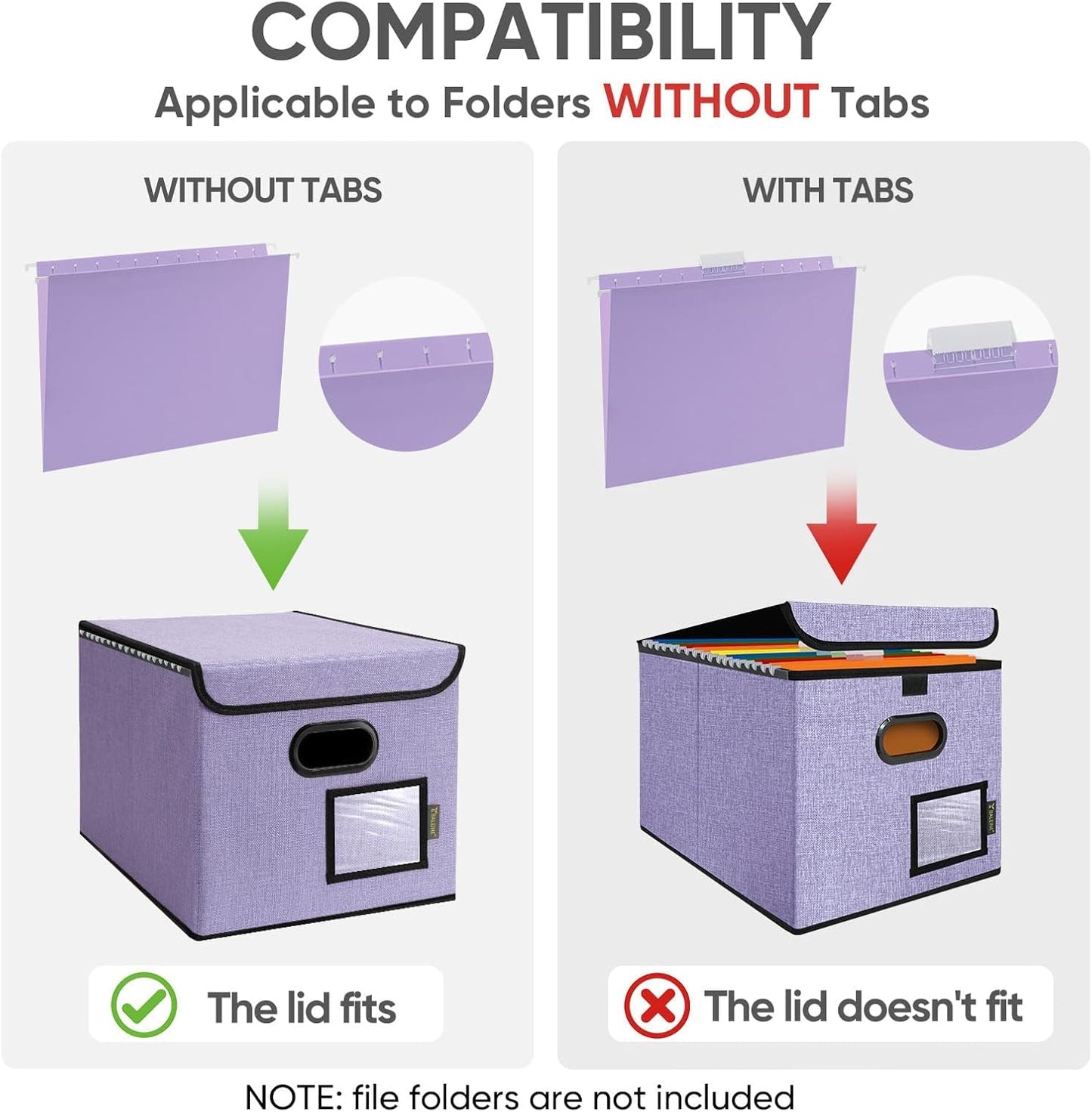 BALEINE File Organizer Box with Lid, Collapsible File Folder Organizer with Plastic Slide, Hanging File Folder Box for Office Document Storage (1 Pack, Black)