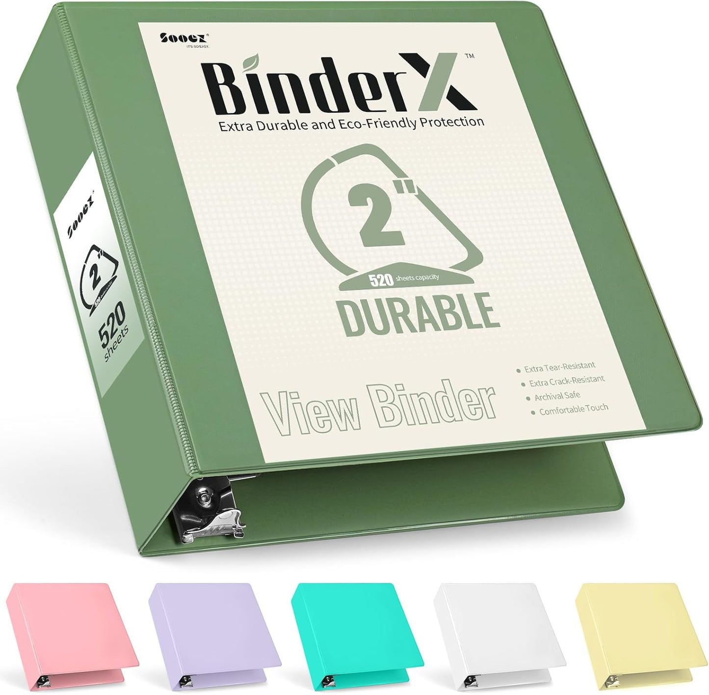 Sooez BinderX Extra Durable 3 Inch 3 Ring Binder, D-Ring Large Binders, Holds 670 Sheets of 8.5x11 Paper, Customizable View Cover with Inside Pockets, Heavy Duty 3 Ring Binder for School, Grey Blue