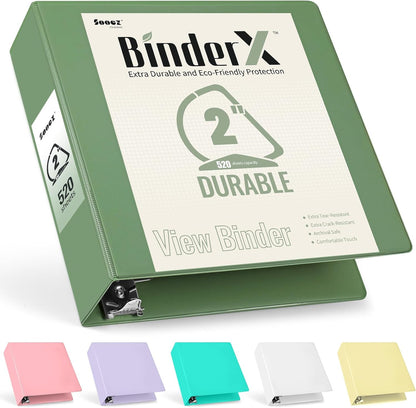Sooez BinderX Extra Durable 3 Inch 3 Ring Binder, D-Ring Large Binders, Holds 670 Sheets of 8.5x11 Paper, Customizable View Cover with Inside Pockets, Heavy Duty 3 Ring Binder for School, Grey Blue