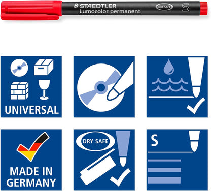STAEDTLER Lumocolor Permanent Pen 317 Medium 1.0mm Line - Assorted Colours (Pack of 8) (317 WP8 ST), pack of 8