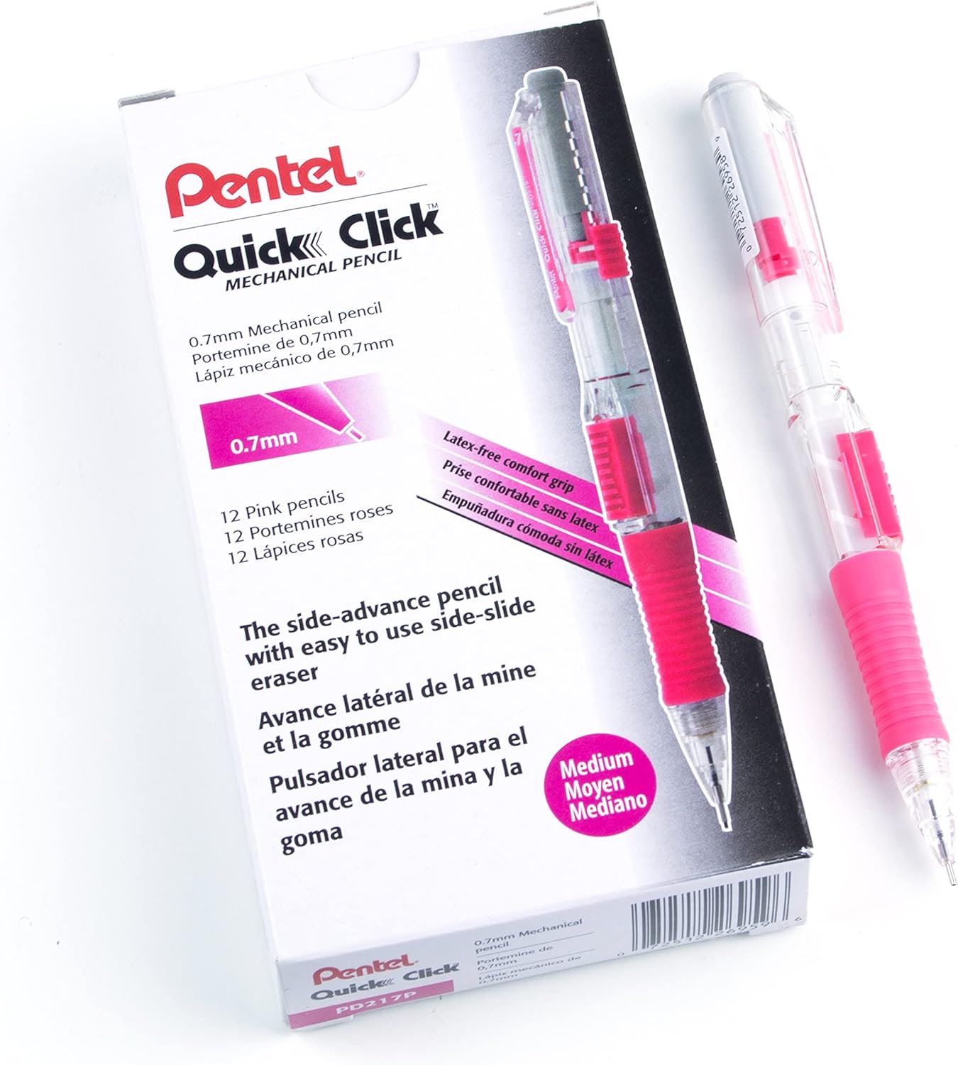 Pentel Quick Click Mechanical Pencil, (0.7mm), Medium, Black Barrel, Box of 12 Pencils (PD217A)