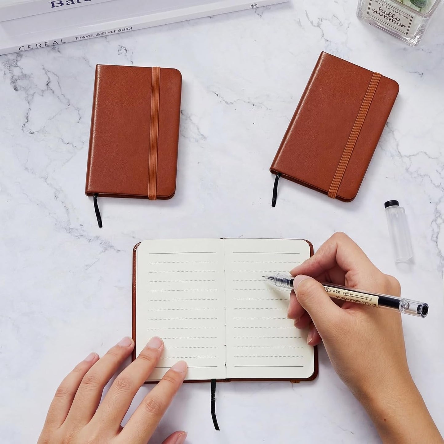 Qeeenar 10 Pcs Mini Black Brown Blue Leather Pocket Notebook Bulk, 4 x 2.5 Inch Small Journal Note Book, 50 Sheets Hardcover Tiny Notepad Lined for Office Home School Writing Supplies
