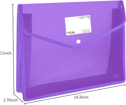 YoeeJob Plastic File Folders Legal Size Expandable Document Folder with Snap Button Closure, A4 Expanding File Wallet Envelopes Pouch with Label Pocket, 2 Packs, Black