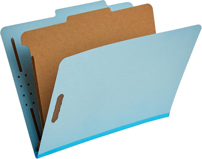 Amazon Basics Classification Folder with Prongs, 100% Recycled, 2 Dividers, 2" Embedded Fasteners, Letter Size, for Documents Organization, Light Blue, 10 Count