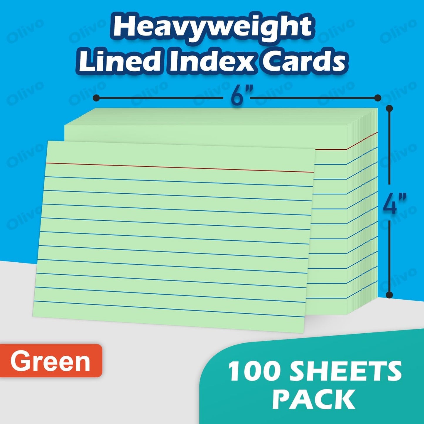 Index Cards 4x6 Lined Ruled Flash Note Cards 4" x 6", White, 100 Count, 220 GSM Heavy Weight