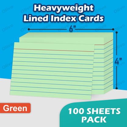 Index Cards 4x6 Lined Ruled Flash Note Cards 4" x 6", White, 100 Count, 220 GSM Heavy Weight