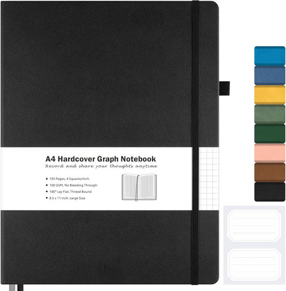 Graph Paper Notebook, Hardcover Notebook 8.5 x 11, Grid Notebook Journal for Women, Men, Large Leather Journals for Writing, Thick Paper, A4 Notebooks for Work, School Supplies, Engineering Brown