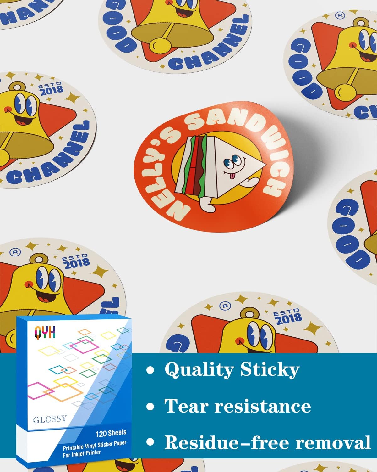 QYH Printable Vinyl Sticker Paper for Inkjet & Laser Printer - Matte White Waterproof, 50 Sheets Vivid Colors, Compatible with Cricut, Silhouette, Ideal for Small Business & DIY- 8.5"x11"