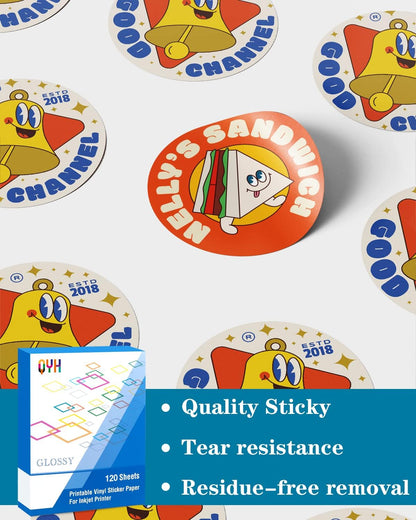 QYH Printable Vinyl Sticker Paper for Inkjet & Laser Printer - Matte White Waterproof, 50 Sheets Vivid Colors, Compatible with Cricut, Silhouette, Ideal for Small Business & DIY- 8.5"x11"