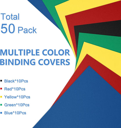 HOUYEE 100 Pack 16 Mil Poly Binding Covers,Sand Texture Binding Presentation Covers,8.5x11 Inches,Letter Size,Black,Square Corners,Un-Punched